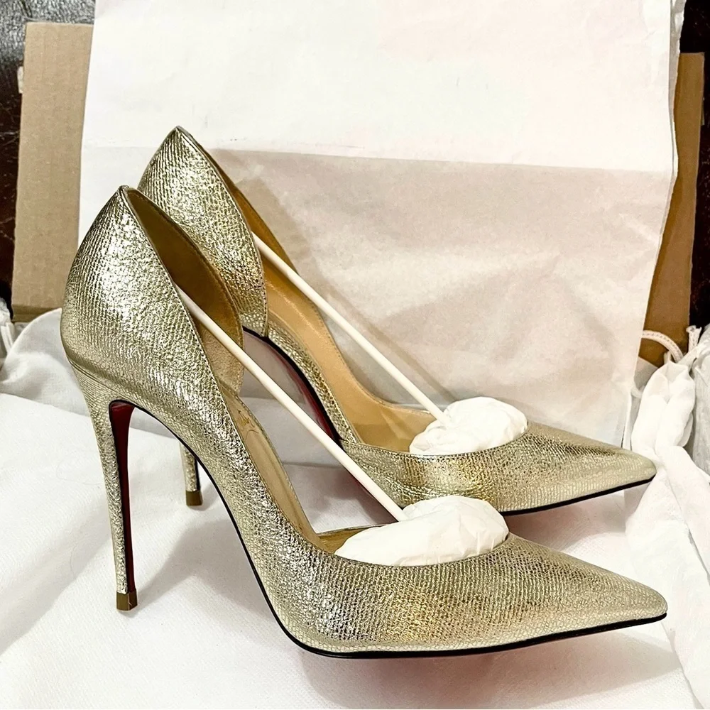 Christian Louboutin iconic ‘Iriza’ champaign gold leather 100mm EU37.5